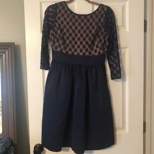 Maternity-Friendly Navy and polka dot A-Line dress